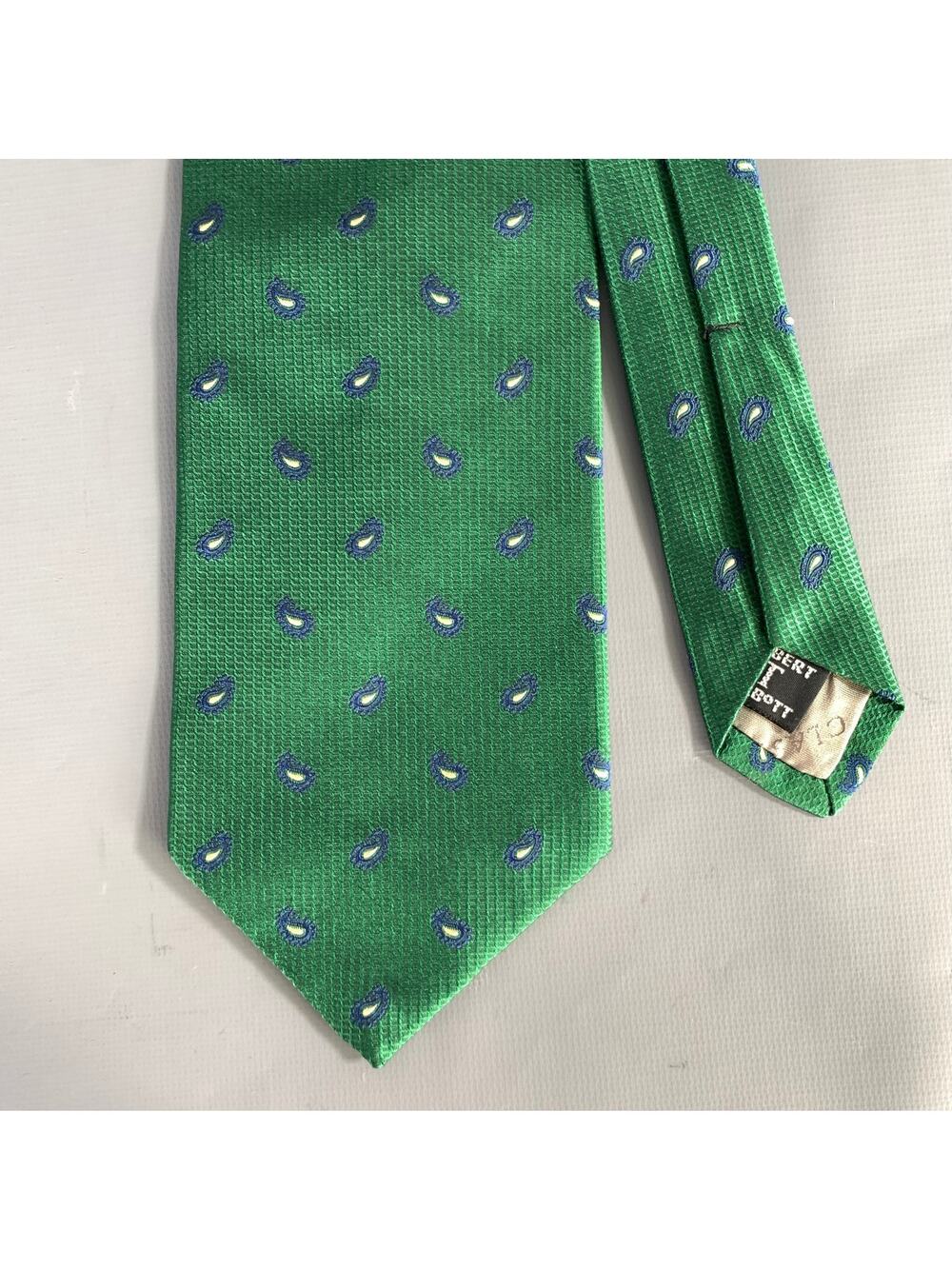 ROBERT TALBOTT Green Navy & Cream Abstract Silk Tie